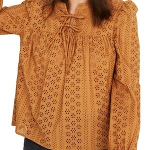 Madewell Eyelet Double Tie Peasant Top